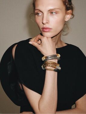 Zara Gold and Silver Mixed Coil Bracelet Stack (5pcs)